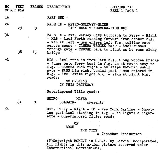 IMAGE: Edge of the City (1957) Shooting Script Excerpt