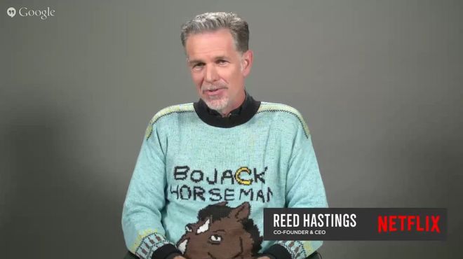 IMAGE: Netflix CEO Reed Hastings wears an intarsia BoJack Horseman sweater